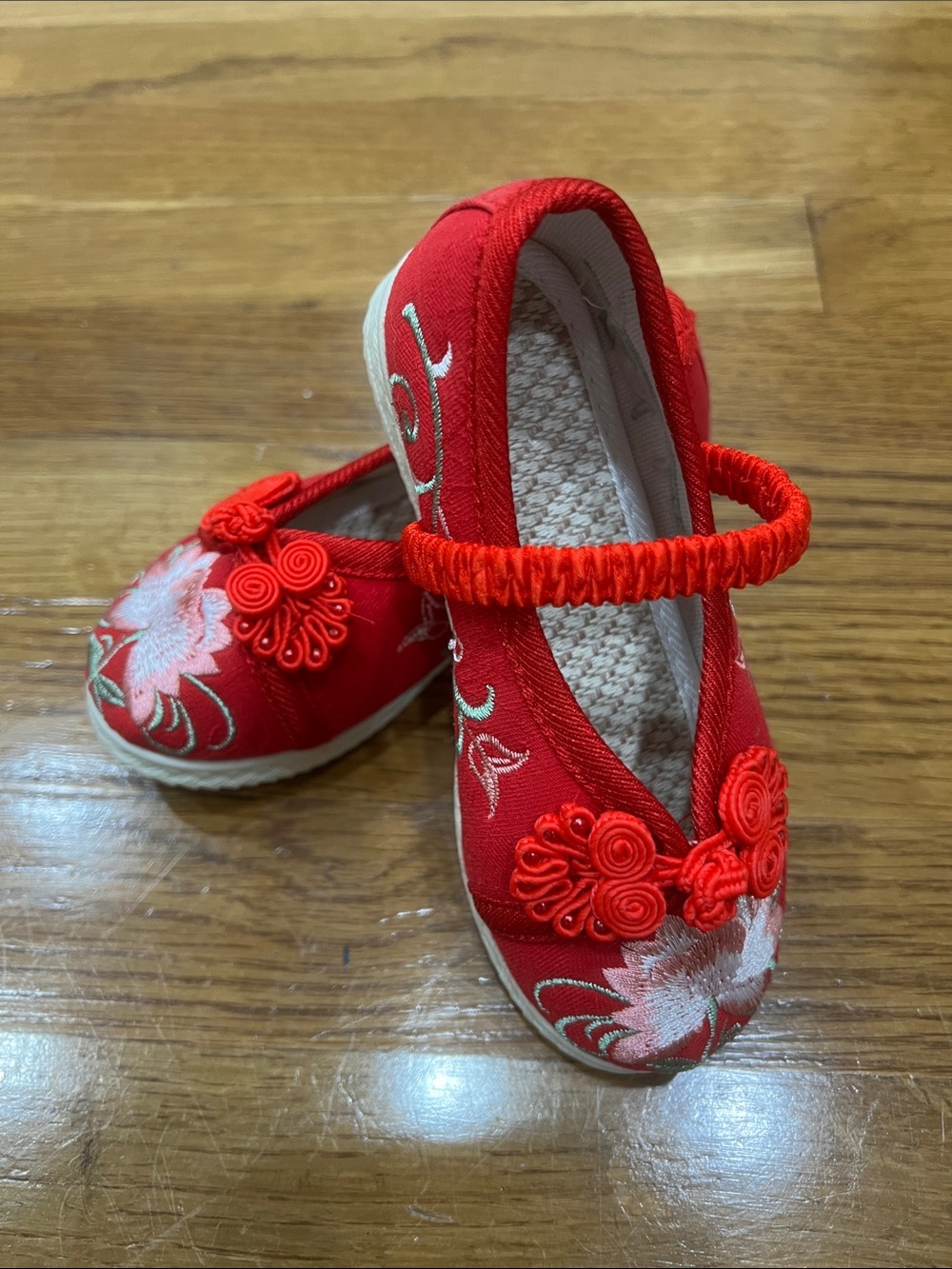 Girls Red Embroidered Mary Jane Slip-On Shoes